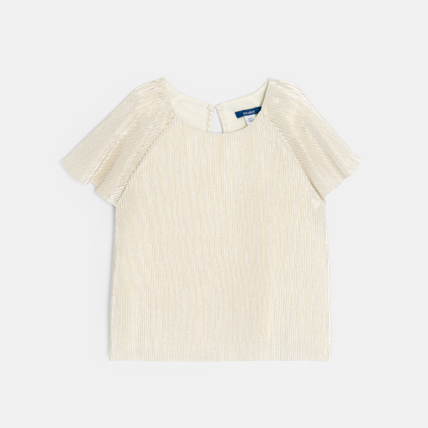 بلوزة مضلعة باللون البيج للفتيات